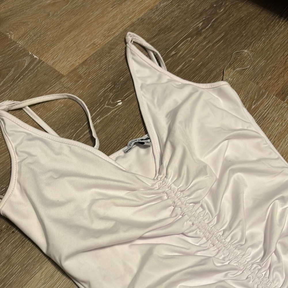 White Ruched Bodycon Dress - Picture 2 of 3